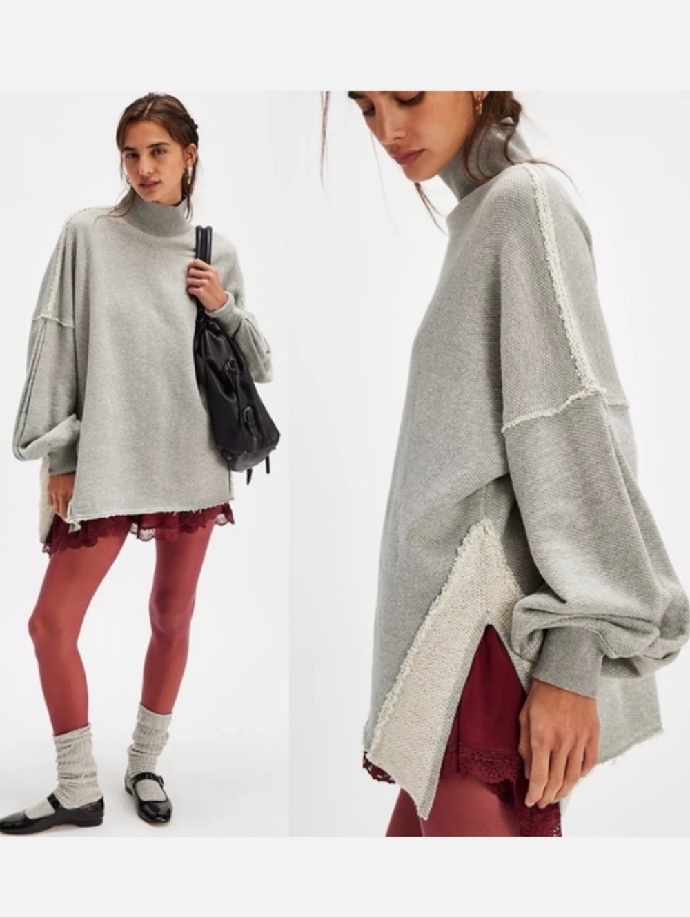 We The Free Wonderful Pullover Sweater Slouchy Oversized Heather Gray  Medium